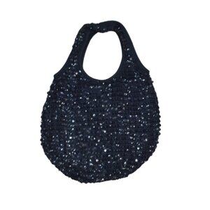 Black Sequin Shoulder Bag Slouchy Tote Purse Evening Handbag